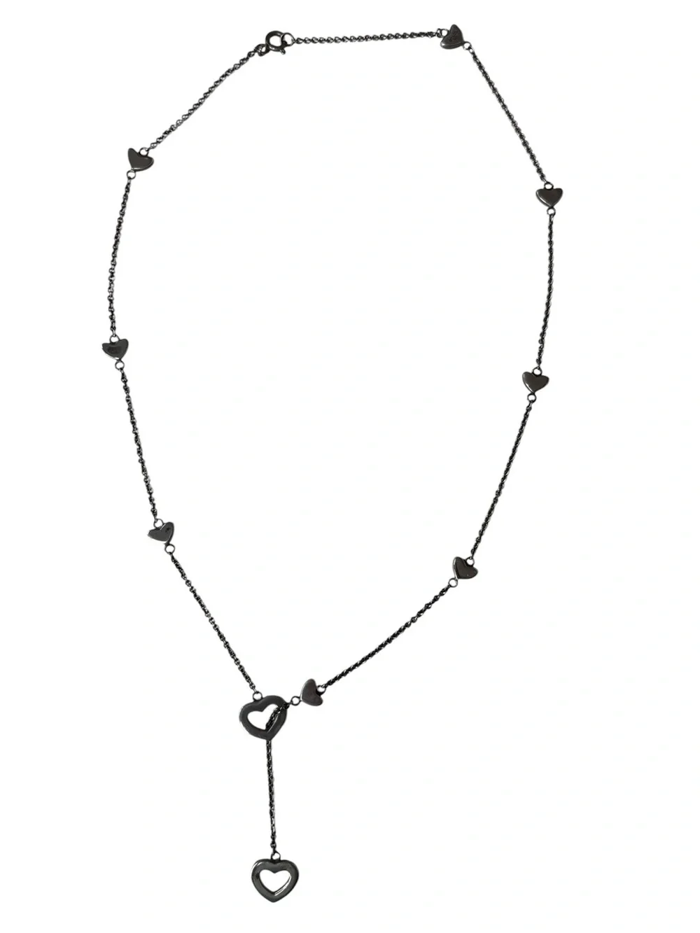 925 Marked Open Heart Station Lariat Necklace Silver Tone Chain Necklace - Picture 1 of 5